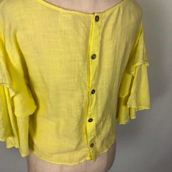 Anthro Lilka Florescent Yellow Top Button Back Women's Small - Picture 4 of 9